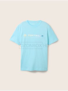   1041855-34921 Tom Tailor férfi rövid ujjú póló logó nyomtatással karibi türkiz színben