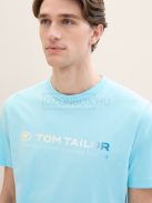 1041855-34921 Tom Tailor férfi rövid ujjú póló logó nyomtatással karibi türkiz színben