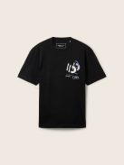 1042037-29999 Tom Tailor póló logó nyomattal fekete színben