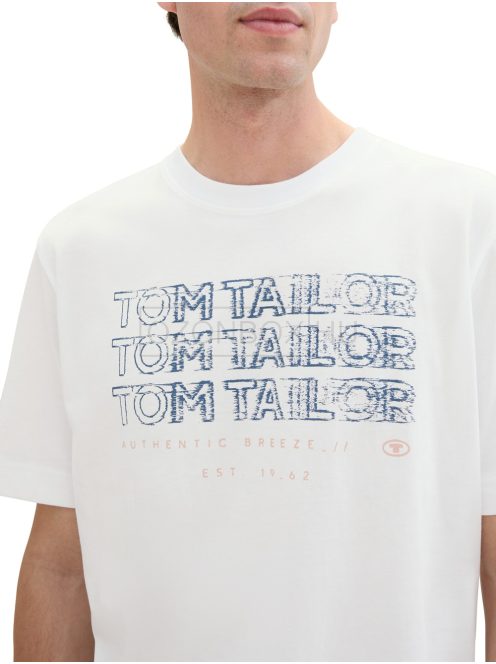 1043284-20000 Tom Tailor póló logó nyomattal (fehér)