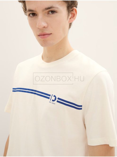 1043465-10348 Tom Tailor póló logó nyomattal (Gardenia fehér)