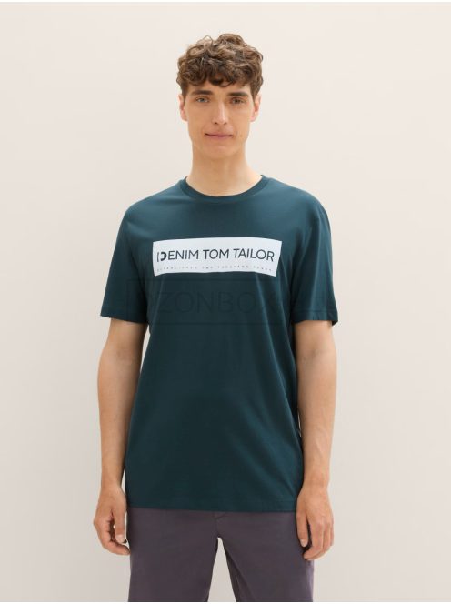 1043491-10362 Tom Tailor póló logó nyomattal (sötét oromzöld)