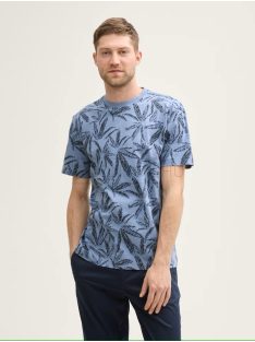   1045699-37611 Tom Tailor férfi rövid ujjú mintás póló (galambkék tonális levél design)
