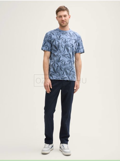 1045699-37611 Tom Tailor férfi rövid ujjú mintás póló (galambkék tonális levél design)