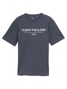   1045773-10306 Tom Tailor férfi rövid ujjú póló logó nyomtatással (kékes szürke)