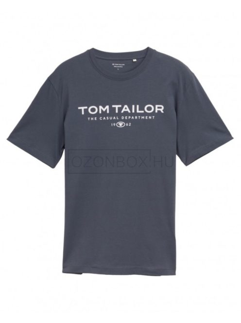 1045773-10306 Tom Tailor férfi rövid ujjú póló logó nyomtatással (kékes szürke)