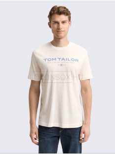   1045773-20000 Tom Tailor férfi rövid ujjú póló logó nyomtatással (fehér)