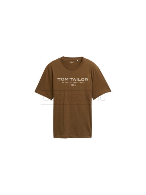 1045773-23900 Tom Tailor férfi rövid ujjú póló logó nyomtatással (barna)
