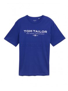   1045773-25386 Tom Tailor férfi rövid ujjú póló logó nyomtatással (királykék)