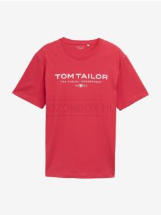   1045773-31045 Tom Tailor férfi rövid ujjú póló logó nyomtatással (meggypiros)
