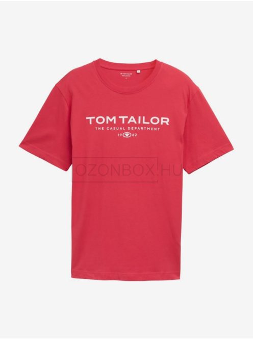 1045773-31045 Tom Tailor férfi rövid ujjú póló logó nyomtatással (meggypiros)