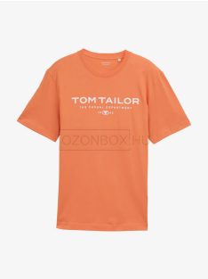   1045773-37755 Tom Tailor férfi rövid ujjú póló logó nyomtatással (téglás narancs)