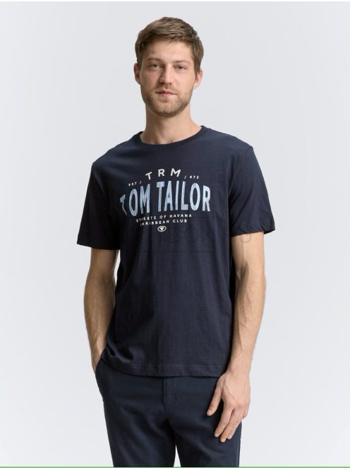1046756-10668 Tom Tailor póló logó nyomattal (pilótakék)