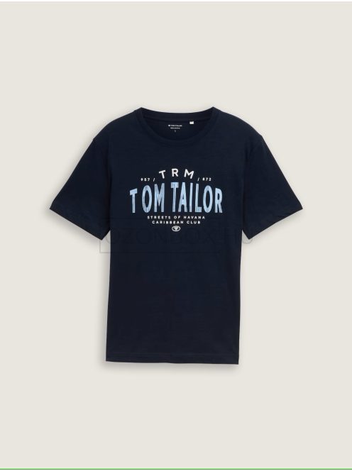 1046756-10668 Tom Tailor póló logó nyomattal (pilótakék)