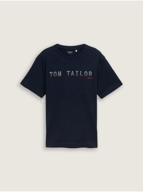 1046789-10668 Tom Tailor póló logó nyomattal (pilótakék)