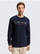 1047769-10668 Tom Tailor hosszú ujjú póló szöveges nyomattal (pilótakék)