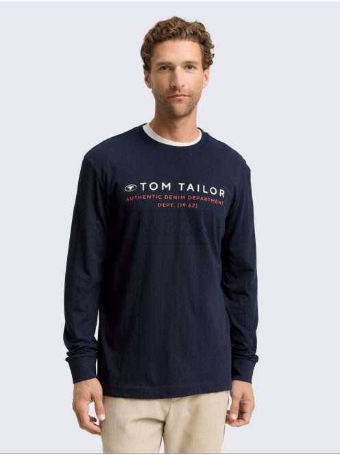 1047769-10668 Tom Tailor hosszú ujjú póló szöveges nyomattal (pilótakék)