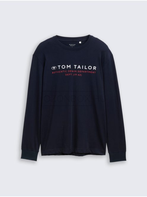 1047769-10668 Tom Tailor hosszú ujjú póló szöveges nyomattal (pilótakék)