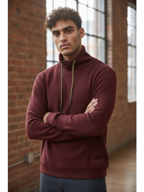 1048615-14155 Tom Tailor férfi kámzsás pulóver – bordó