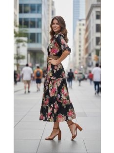 1100 SERAFINA virágmintás maxi ruha (fekete)