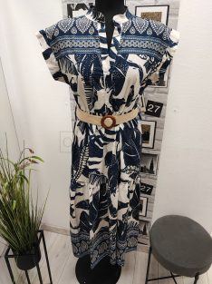 11137 ROSIE mintás maxi ruha (fehér-kék)