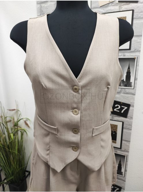 12485/12099 OLIVIA – Női mellényes, shortos szett  (világos bézs)