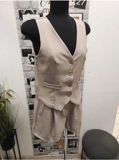 12485/12099 OLIVIA – Női mellényes, shortos szett  (világos bézs)