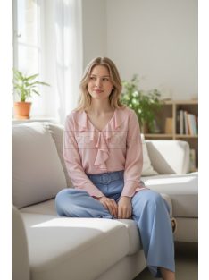 13866 Élora Chic női fodros blúz (halvány rózsaszín)