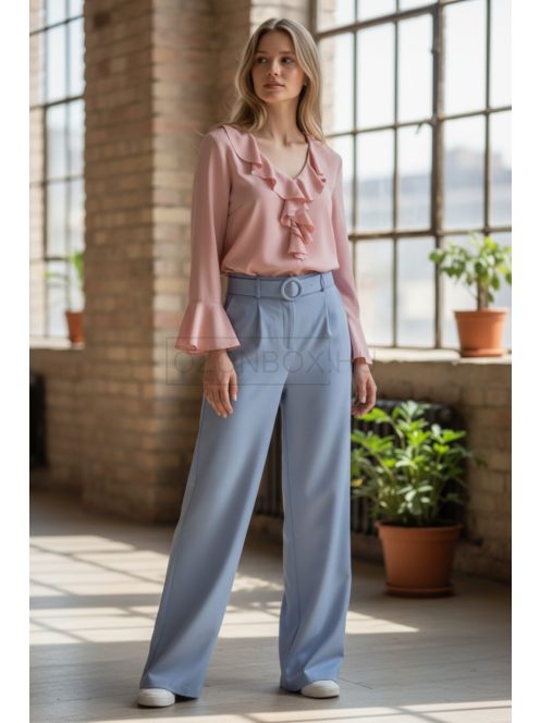 13866 Élora Chic női fodros blúz (halvány rózsaszín)