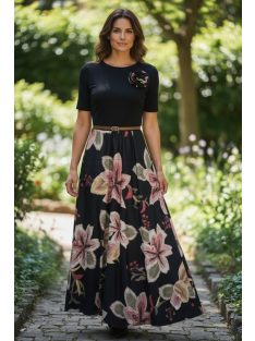 18677 Elaria Light ruha – Virágos elegancia (fekete)