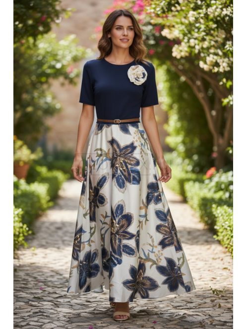 18677 Elaria Light ruha – Virágos elegancia (sötétkék)