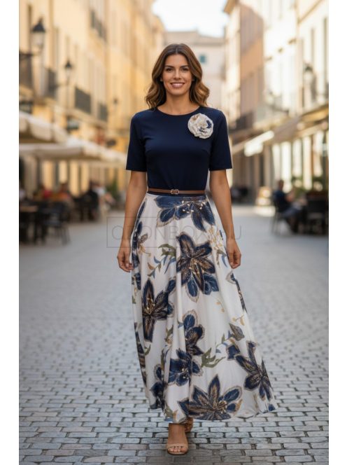 18677 Elaria Light ruha – Virágos elegancia (sötétkék)