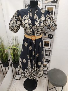 1985 ROSIE mintás maxi ruha fekete alapszínben