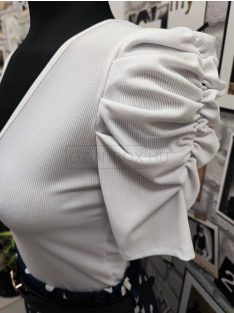   19916 OLIVIA-II habos húzott ujjú V-nyakú felső fehér színben