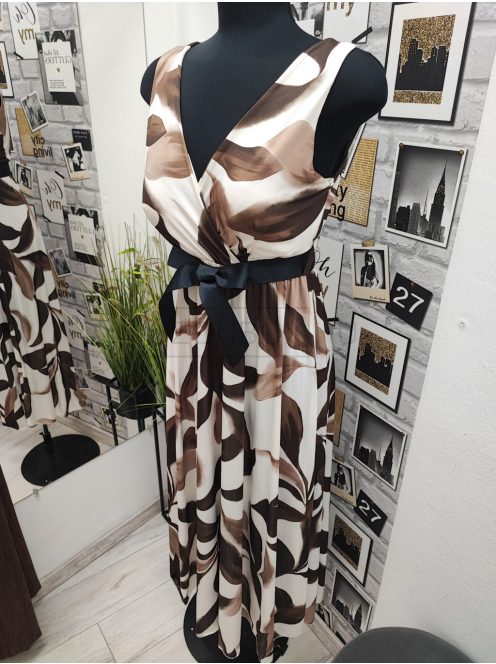 2132 Mirabella mintás maxiruha (krém-világosbarna)