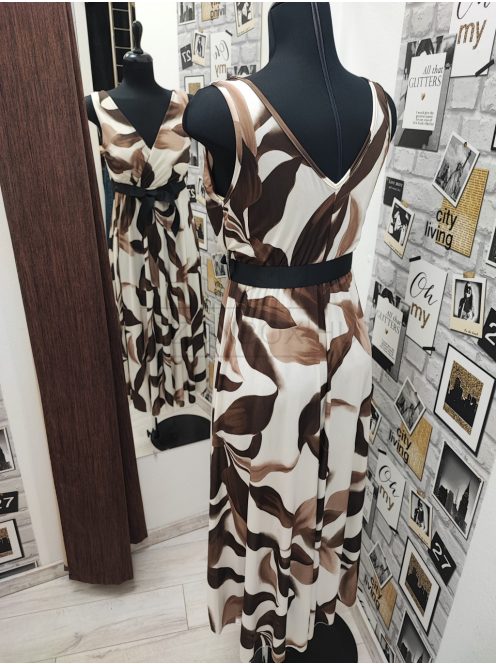 2132 Mirabella mintás maxiruha (krém-világosbarna)