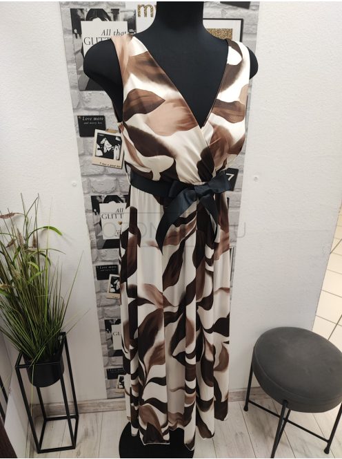 2132 Mirabella mintás maxiruha (krém-világosbarna)