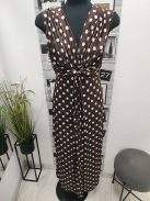 232  Isabella – elegáns maxi ruha (barna-bézs pöttyös)