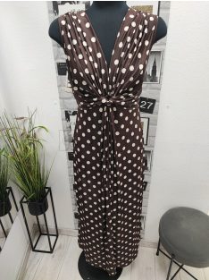 232  Isabella – elegáns maxi ruha (barna-bézs pöttyös)