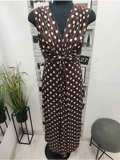 232  Isabella – elegáns maxi ruha (barna-bézs pöttyös)