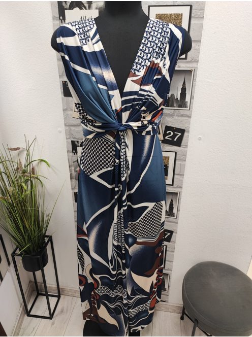 232  Isabella – elegáns maxi ruha (krém-kék)
