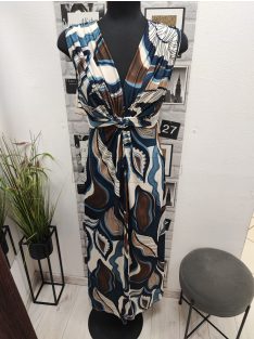 232  Isabella – elegáns maxi ruha (krém-barna-kék)