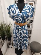 24218 Flora – nyári midi ruha övvel (élénk kék-fehér mintás)
