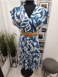   24218 Flora – nyári midi ruha övvel (élénk kék-fehér mintás)