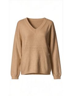   25229 NERINA – finomkötött női pulóver V-kivágással (tevebarna)