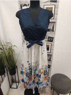 25438 Floriana virágmintás átlapolt ruha (kék)