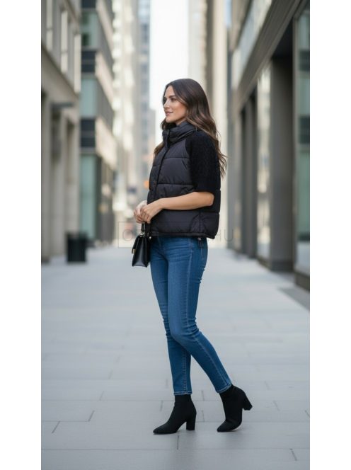 3525 SERAPHINA – fekete oversize steppelt, kötött ujjú női kabátka