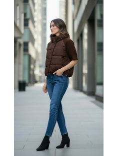   3525 SERAPHINA – sötétbarna oversize steppelt, kötött ujjú női kabátka