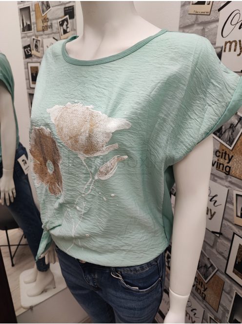 38519 Halvány mentazöld virágmintás felső