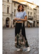 4304 SOPHIE pliszírozott mintás maxi szoknya (fekete városos)